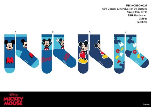 Disney Mickey mouse children's cotton normal socks - 4 pairs/pack - 23-26