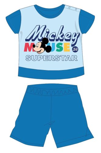 Disney Mickey Mouse summer short-sleeved baby pajamas - cotton jersey pajamas - with Mickey Superstar lettering - medium blue - 92