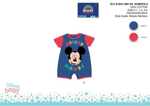 Pelele de vară Disney Mickey Mouse cu mânecă tructu pentru bebeluși - alustru gachac-roșu - pentru bebeluși 1-3 luni