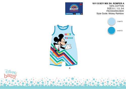 Disney Mickey mouse summer sleeveless baby romper - with Hey There inscription - light blue-light blue - for babies 1-3 months