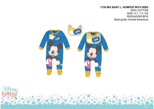 Disney Mickey Mouse Baby mit Lätzchen – mittelblau – für Babys im Alter von 3–6 Monaten