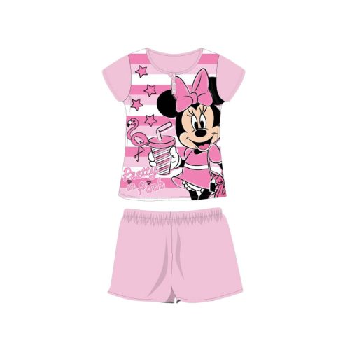 Summer short-sleeved children's cotton pajamas - Disney Minnie Mouse - striped - light pink - 128