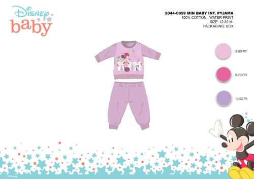 Zimowa, bawełniana piżama niemowlęca typu interlock - Myszka Minnie Disney - jasnofioletowa - 86