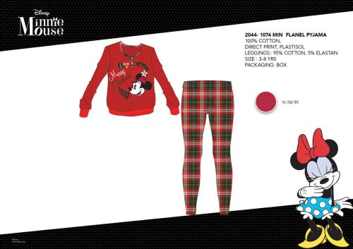 Zimowa gruba bawełniana pijama dziecięca - pijama flanelowa - Disney Minnie Mouse - czerwony - 104