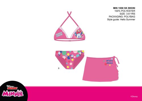 Set costum de baie Disney Minnie Mouse pentru fete - bikini cu top triunghi + fusta - roz - 104