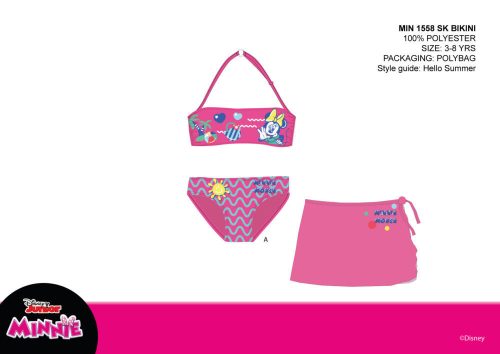 Disney Minnie Mouse Badeanzug-Set für kleine Mädchen – Bikini+Rock – Dunkelrosa – 104