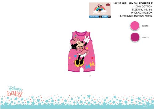Letni kommunos bez rąk Disney Minnie Mouse w sławu rozózo-różowym, przeządzen dla dzieci w wieku 1-3 miesiące