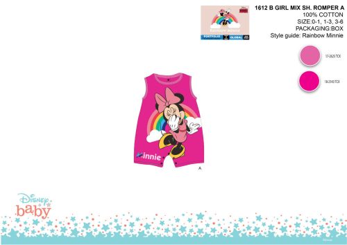 Disney Minnie Mouse ärmelloser Sommer-Babyspielanzug – mit Regenbogenmuster – rosa – für Babys von 0–1 Monaten