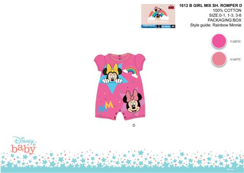 Letni kommunos dziecięcy z rówką Disney Minnie Mouse - róży - dla dzieci w wieku 0-1 miesiąca