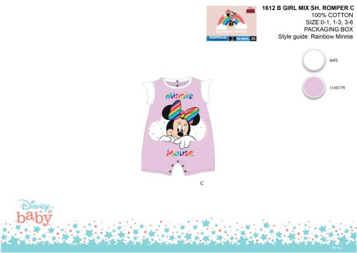 Pelele de vară Disney Minnie Mouse pentru bebeluși cu mâneci scurte - violet occidental-alb - pentru bebeluși 0-1 luni