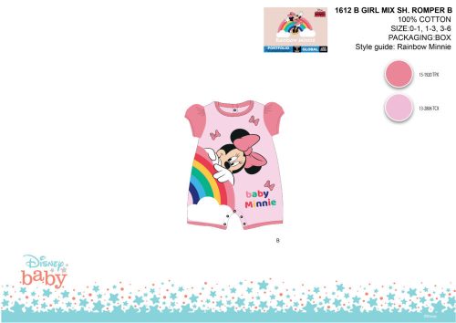 Salopeta de vara Disney Minnie Mouse pentru bebelusi cu maneca scurta - pink open - pentru bebelusi 0-1 luni