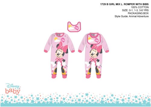 Bebeluş Disney Minnie Mouse cu bavetă - roz deschis - pentru bebeluşi 0-1 luni