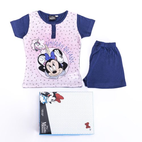 Short-sleeved cotton children's pajamas - Minnie mouse - unicorn - dark blue - 104