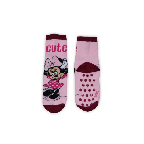 Non-slip children's ankle socks - Minnie mouse - full plush - light pink-burgundy - 27-30