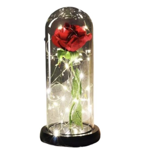 Beautiful lighting LED cryogenic rose in a hood