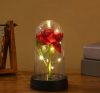 Mini világító LED-es kriogén rózsa búrában, 12cm, vörös