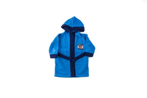 Children's robe - Microfiber hooded - Paw print - 110-116 - medium blue