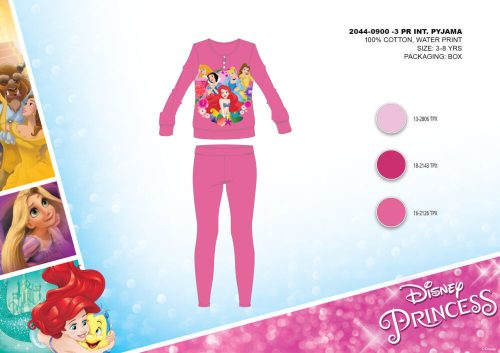 Zimowa bawełniana pijama dziecięca typu interlock - Księżniczki Disneya - rozą - 98