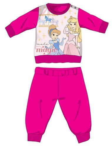 Gruba zimowa pijama dziecięca Disney Princesses - bawełniana pijama flanelowa - róża - 86