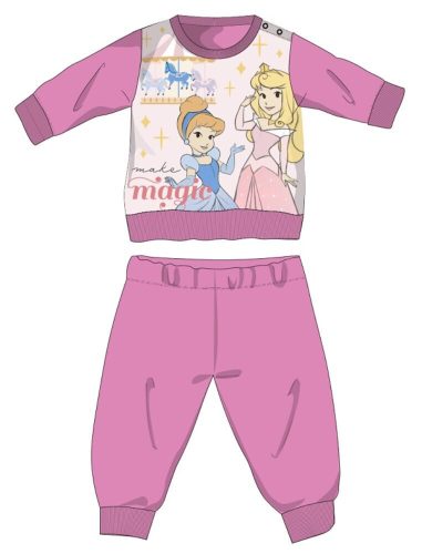 Gruba zimowa pijama dziecięca Disney Princesses - bawełniana pijama flanelowa - róża - 86