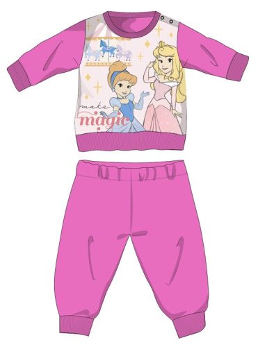 Gruba zimowa pijama dziecięca Disney Princesses - bawełniana pijama flanelowa - ciemny roz - 92
