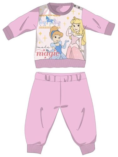 Gruba zimowa pijama dziecięca Disney Princesses - bawełniana pijama flanelowa - jasnoróżowa - 86