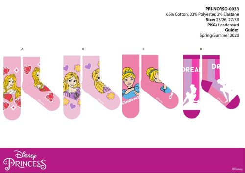 Disney Princesses children's cotton regular socks - 4 pairs/pack - 23-26