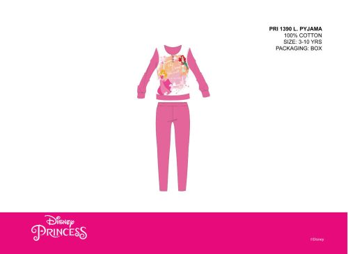 Cienka bawełniana pijama dziecięca Disney Princesses - pijama jerseyowa - ciemny róż - 110