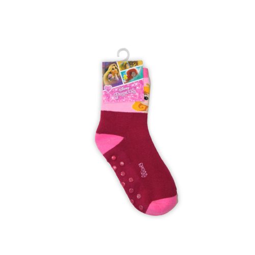 Non-slip children's ankle socks - Disney Princesses - plush - burgundy-pink - 23-26