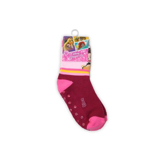 Non-slip children's ankle socks - Disney Princesses - plush - Bell pattern - burgundy-light pink - 31-34