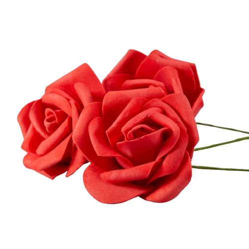 Czerwona róża piankowa o sredniky 7 cm z łodygą