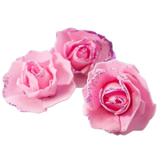 Rosa Schaumrose mit lila Glitzer 5-6 cm