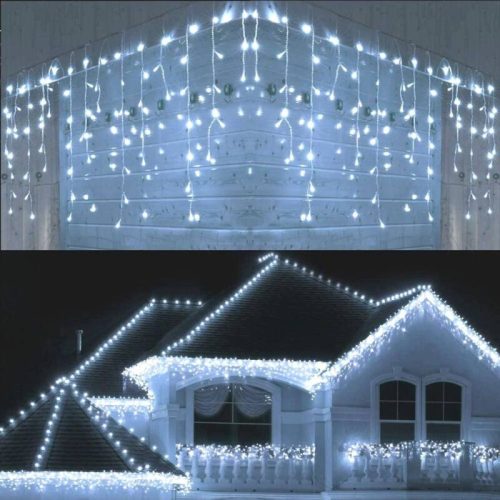 180 LED 8-program Christmas icicle light string cold white