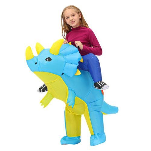 Costum gonflabil pentru copii Triceratops albastru lumina