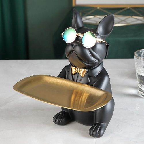 Decorative statue in the shape of a dog. Black bottom tray