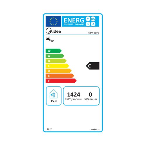 MIDEA D80-15FG elektromos vízmelegítő, bojler, 1500 W, 80 liter, zománcozott víztartály és fűtőszál, mechanikus vezérlés