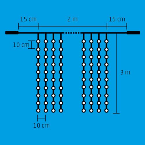 Home DLF 600/WW LED-es fényfüggöny, 2x3 m / 600 db melegfehér LED, állófényű, fehér vezeték, sorolható, kül- és beltéri kivitel