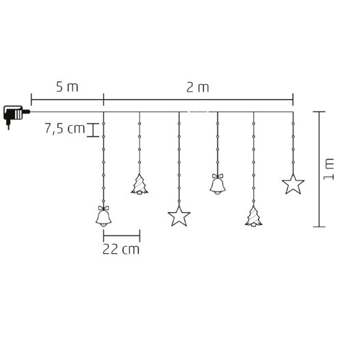 Home KAF 11/WW micro LED-es figurás fényfüggöny, 2 m / 186 db melegfehér LED, harang / fenyő / csillag figurákkal, hálózati adapter, kül- és beltéri kivitel