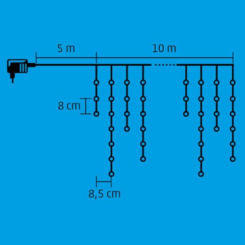 Home KAF 600L 10M LED-es sziporkázó fényfüggöny, 10 m / 600 db sziporkázó melegfehér LED, fehér vezeték, hálózati adapter, kül- és beltéri kivitel