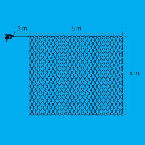 Home KLN 400C/WH LED-es háló, 6x4 m / 400 db hidegfehér LED, zöld vezeték, állófényű, hálózati adapter, kül- és beltéri kivitel