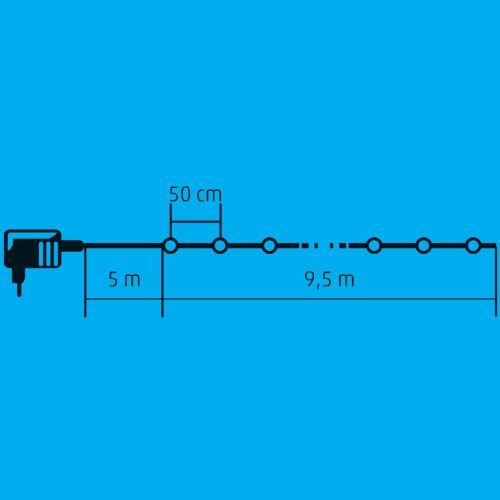 Home LP 20/WW LED-es villanykörte fényfüzér, 9,5 m / 20 db melegfehér LED, villanykörte búra, állófényű, átlátszó vezeték, adapter, kül- és beltéri kivitel
