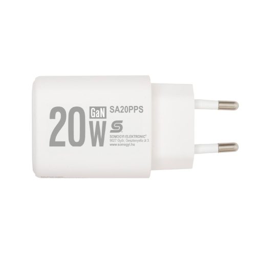 HOME SA20PPS USB hálózati gyorstöltő, 20 Watt, 2in1: USB-A + USB-C aljzat, QC + PD + PPS gyorstöltés, GaN technológia