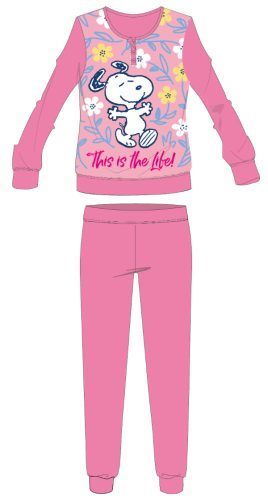 Długa, cienka bawełniana pijama dziecięca Snoopy - pijama jerseyowa - róża - 104