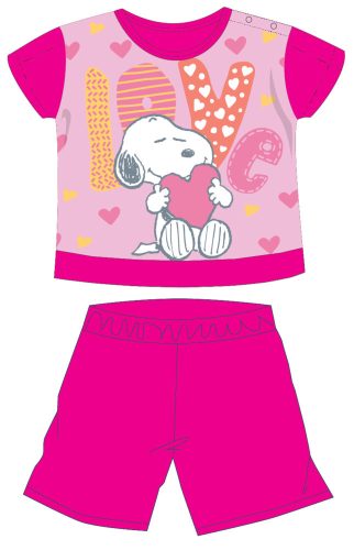 Letnia bawełniana pijama dziecięca Snoopy z krótkim rękawkiem - róża - 80