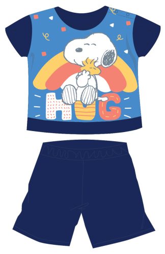 Letnia, bawełniana pijama dziecięca Snoopy z krótkim rękawkiem - ciemnoniebieska - lata 80-te