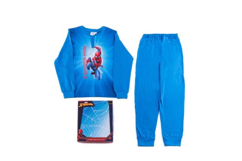 Long thin cotton children's pajamas - Spiderman - 104 - medium blue