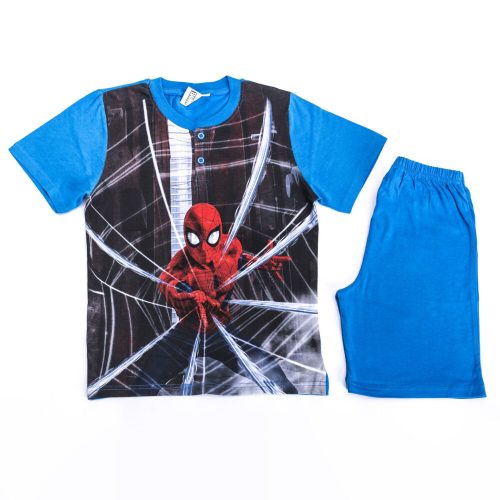 Short-sleeved cotton children's pajamas - Spiderman - medium blue - 134