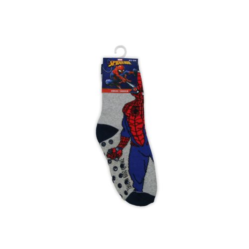 Anti-slip children's ankle socks - Spiderman - thermal plush - gray-blue - 27-30