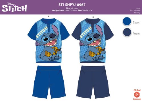 Stitch nyári rövid ujjú gyerek pizsama kisfiúknak - pamut pizsama - sötétkék - 98