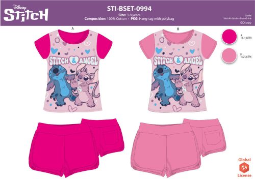 Stitch cotton summer ensemble for little girls - t-shirt-shorts set - pink - 122